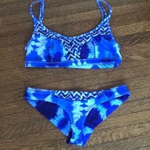 Blue and white bikini